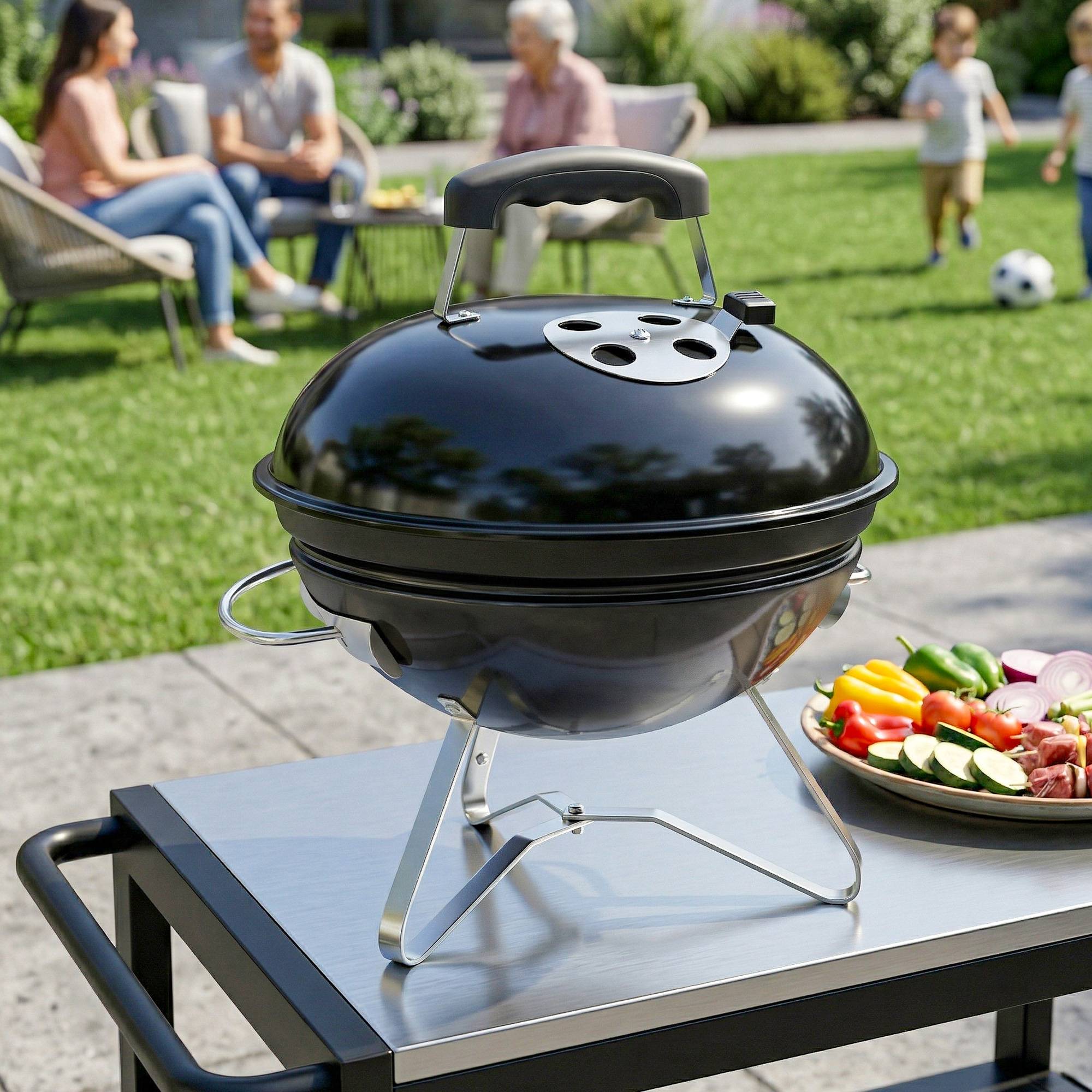 ComfortXL - Barbecue à charbon portable métal inox Ø41 x 44 cm noir camping balcon couvercle ventilé transport sécurisé - Image 9