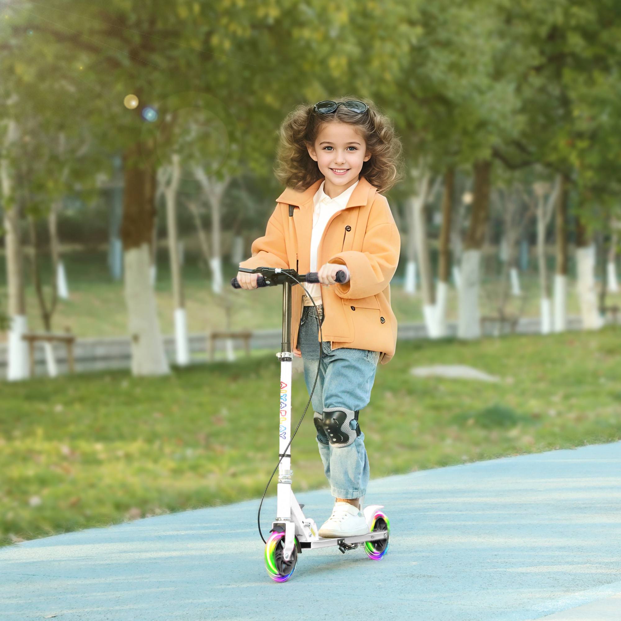 Sans Marque - Trottinette enfant double frein cadre métal repose-pieds pliable 3-8 ans blanche - Image 3