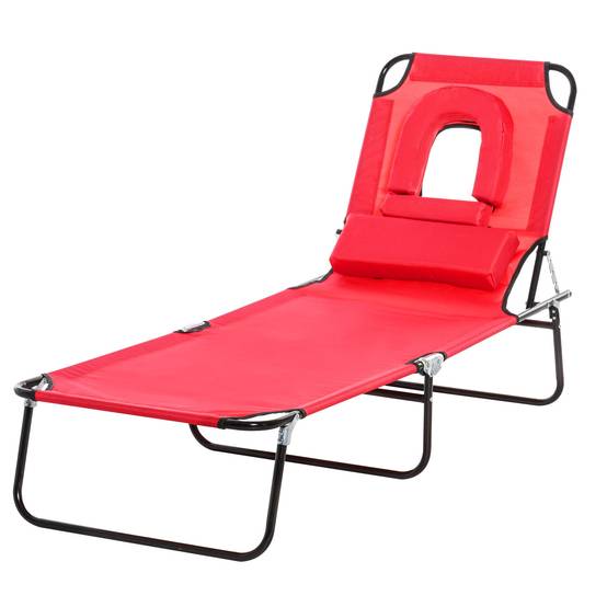 Bain de Soleil Pliable transat inclinable 4 Positions Chaise Longue 3 Coussins fournis Rouge - Image 2