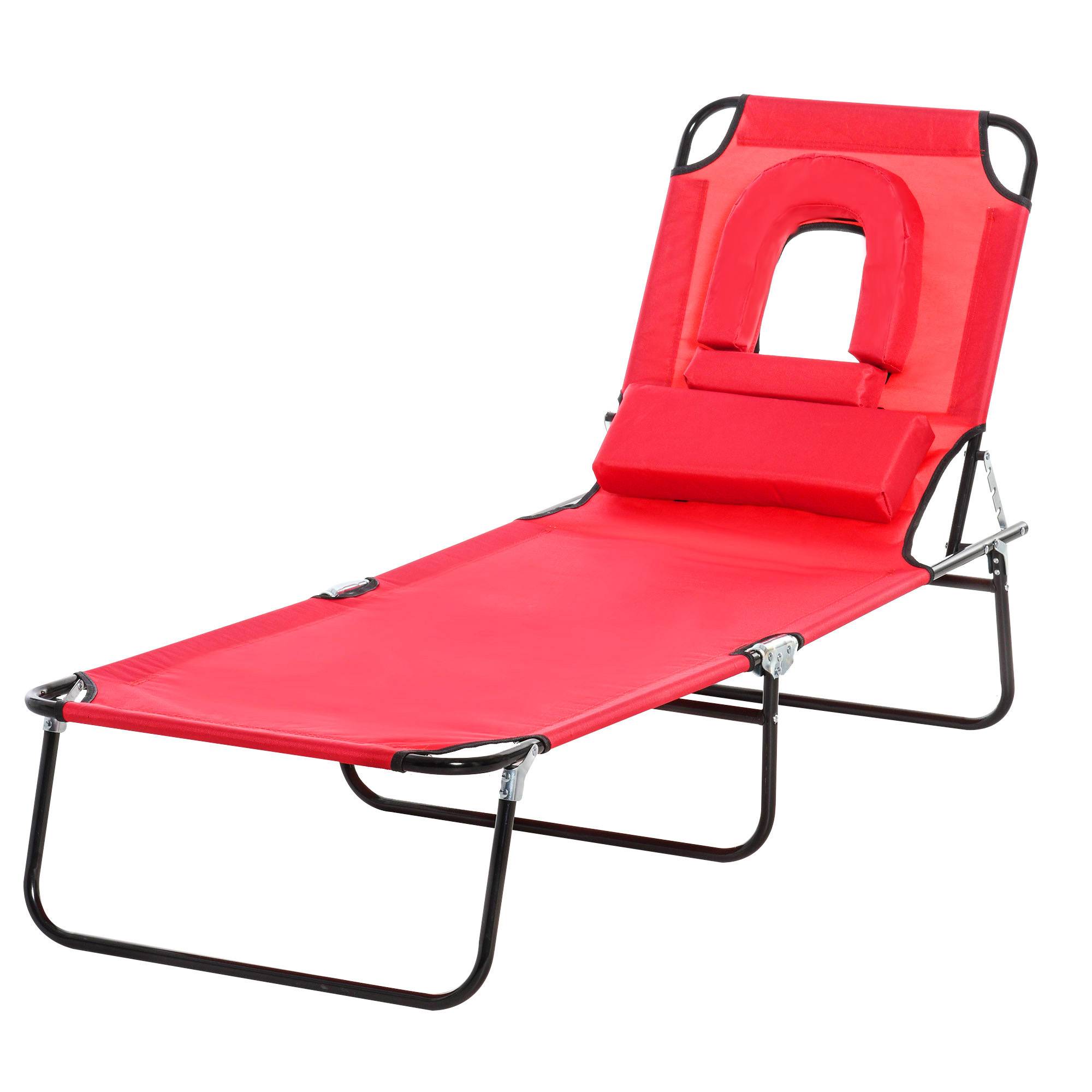 Bain de Soleil Pliable transat inclinable 4 Positions Chaise Longue 3 Coussins fournis Rouge - Image 2