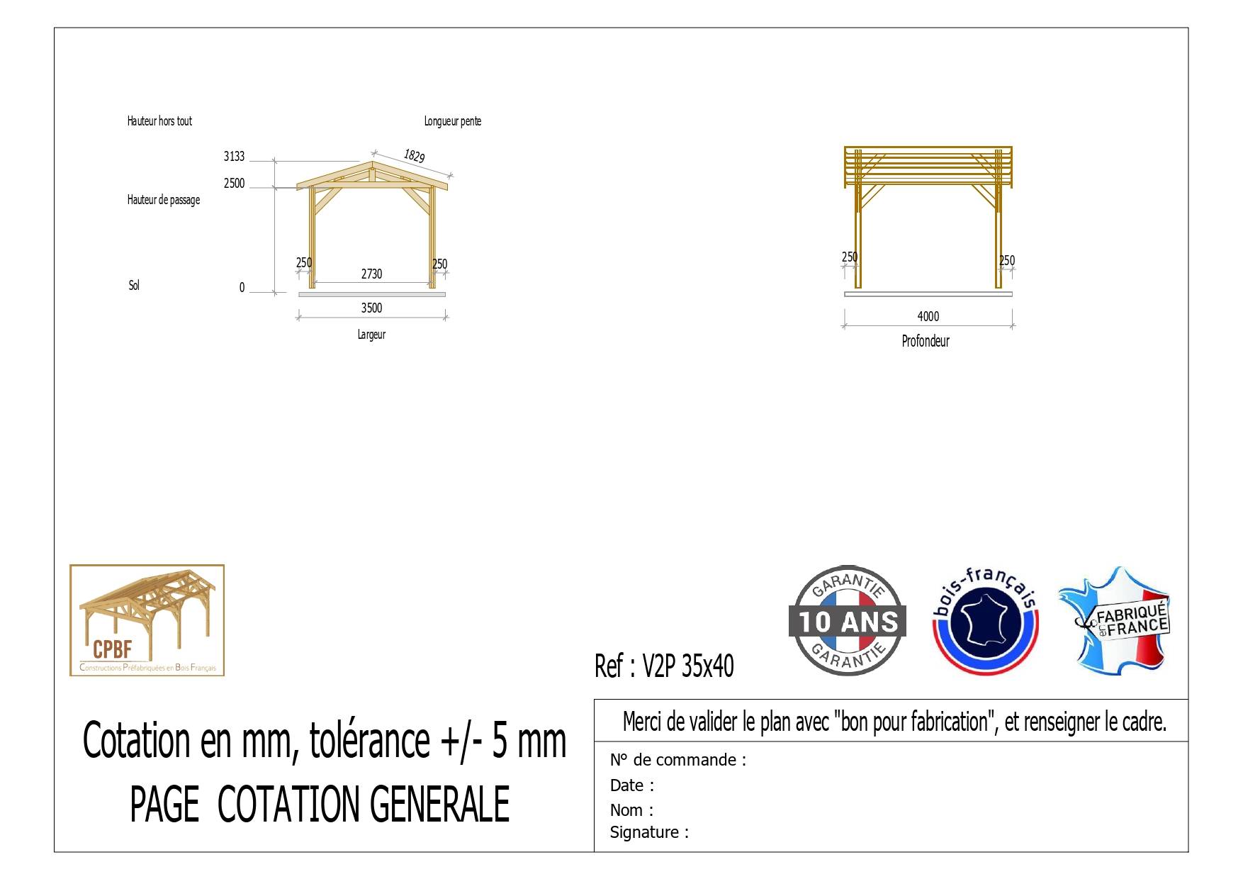 Cpbf Charpentes - Carport  deux pentes, bois DOUGLAS Français  (Charpente en bois-auvent-abri voiture),  14 m². Garantie 10 ans - Image 2