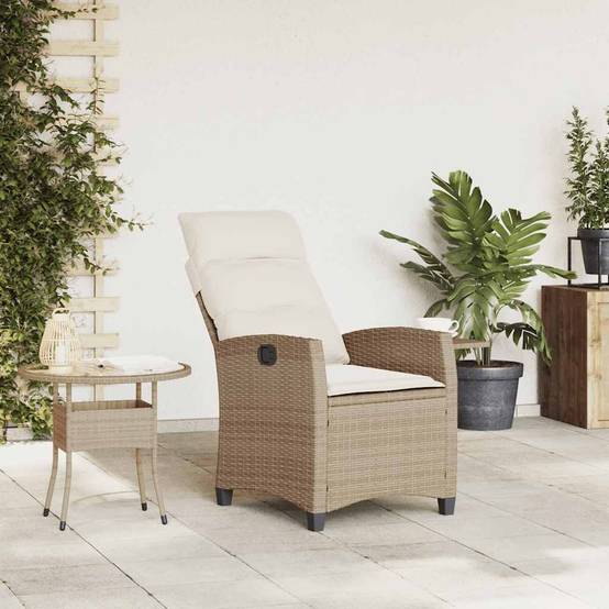 PANGIVO - Chaise de jardin inclinable avec table d'appoint beige polyrotin 65 x 58 x 94 cm, Poids :12.95kg - PANGIVO - Image 3