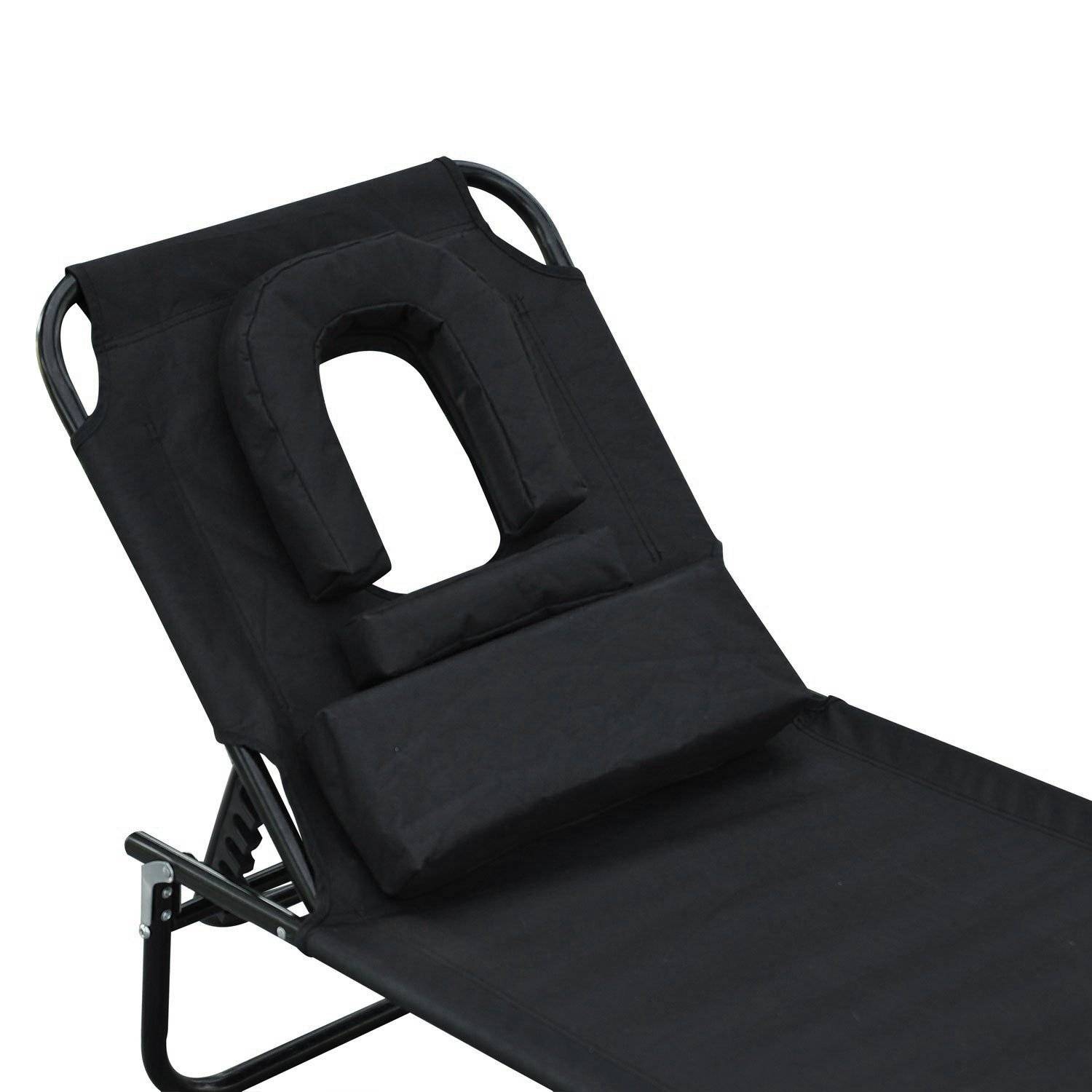 Transat de jardin avec dossier réglable sur 4 positions, coussin, structure en acier et trou de lecture, 190 x 56 x 28 cm, noir - Image 10