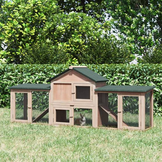 Très Grand Clapier XXL en Bois pour 2 à 4 Lapins Double Enclos Extérieur 210cm Naturel - ComfortXL Outdoor Living - Image 4