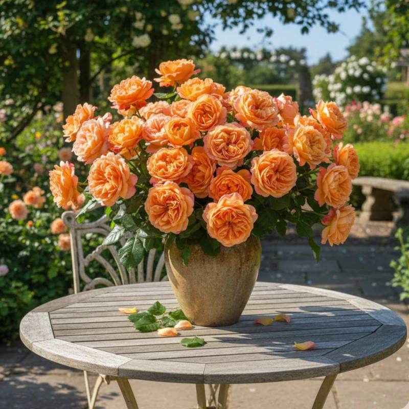 Rosier ancien Lady of Shalott® 'Ausnyson' à fleurs Orange/ - feuillage Caduc - Pot de 3L - 20/40 cm - Image 2