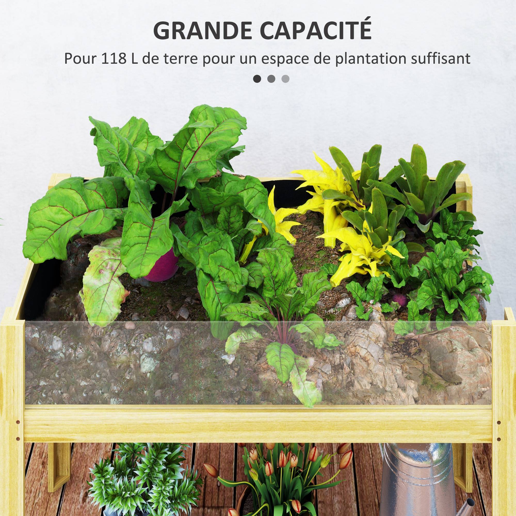 Carré potager sur pieds bois massif jardin panneaux acrylique et drainage naturel - ComfortXL Outdoor Living - Image 5