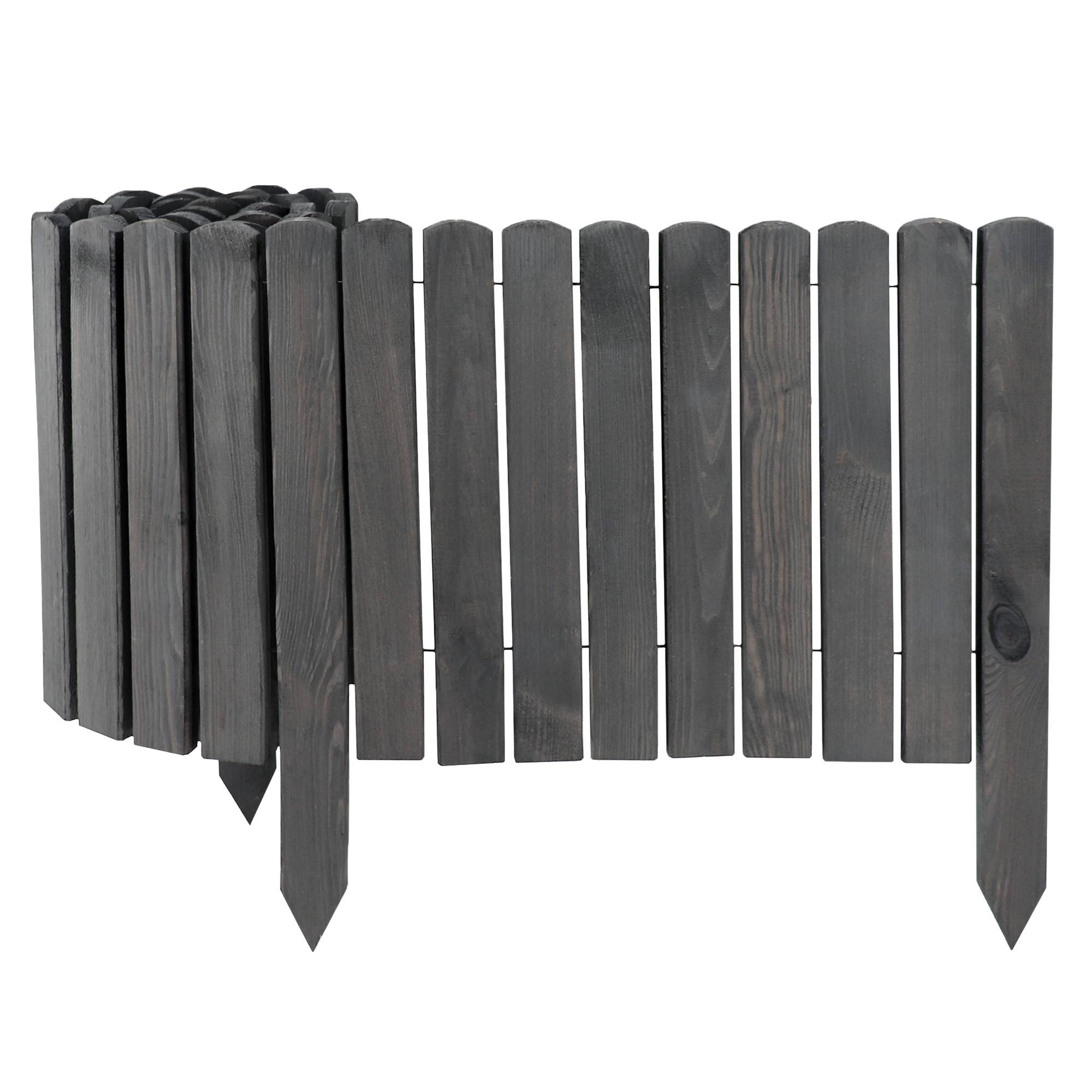 3x Clôture bois rouleau Gris 40x200 cm – Grande bordure jardin, séparation pelouse, massif, extérieur - Image 1