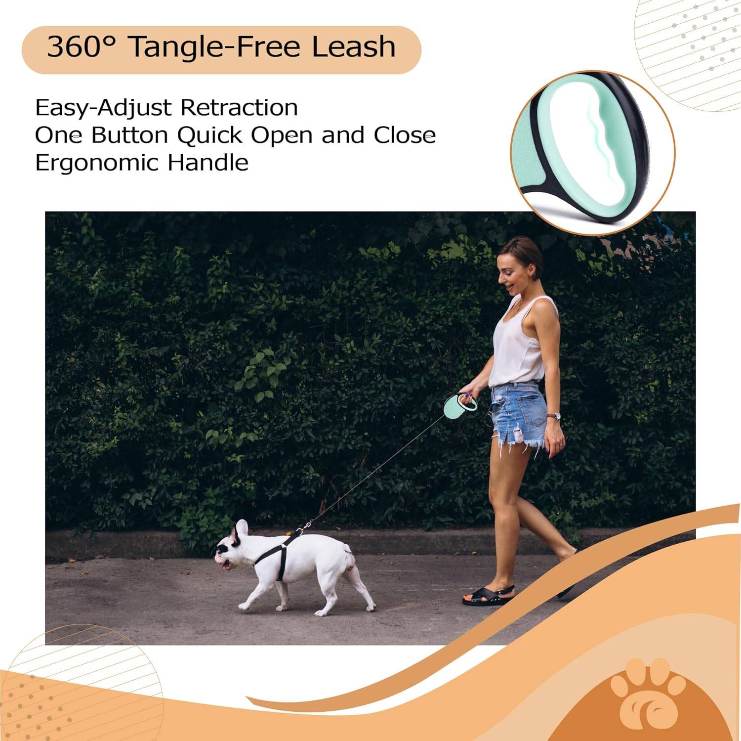 Laisse rétractable anti-enchevêtrement pour chiens de petite, moyenne et grande taille, nylon robuste, déverrouillage et verrouillage à clé.-Lytech - Image 2