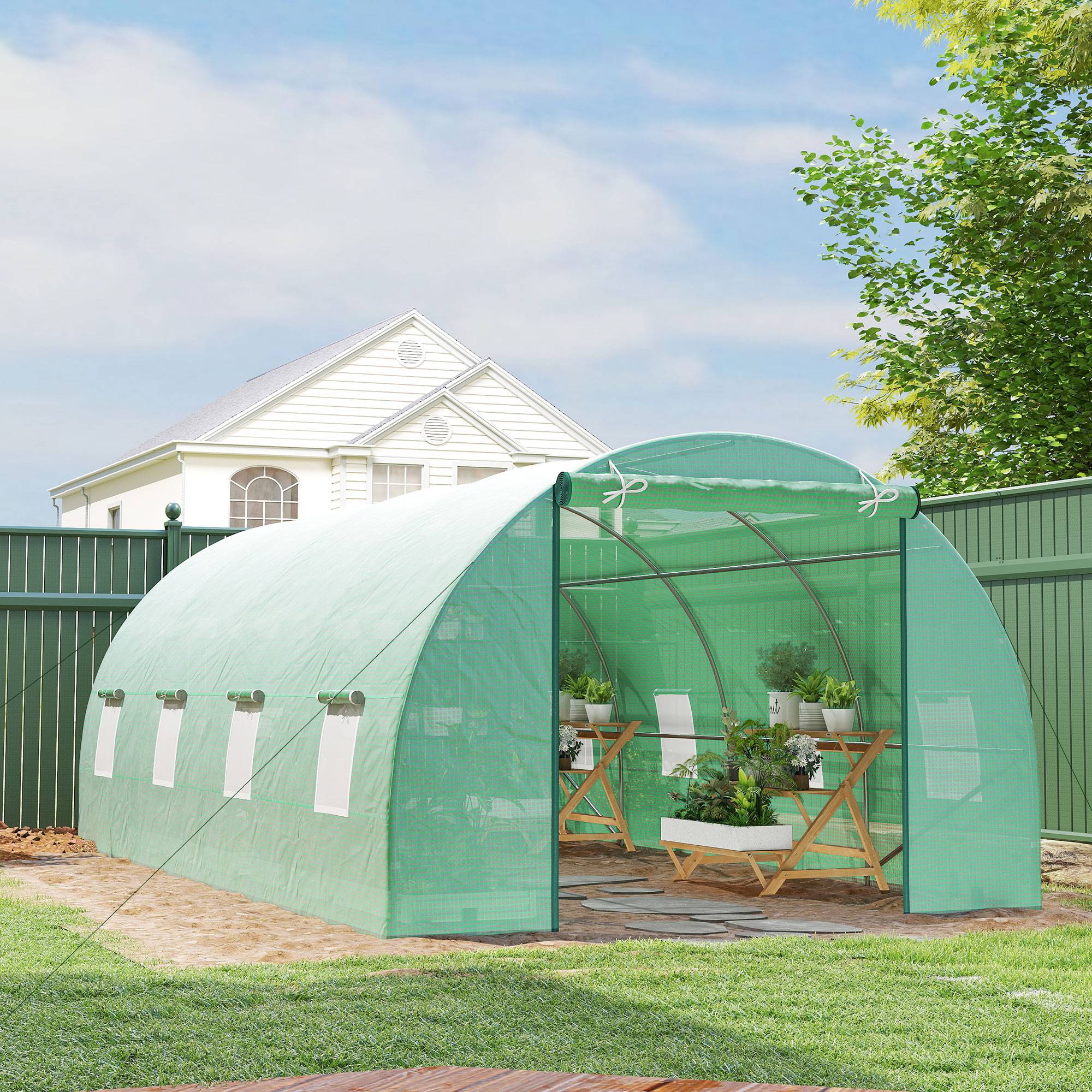 Serre tunnel tomates, châssis, fenêtre, Vert, 595 x 300 x 200 cm - Image 3