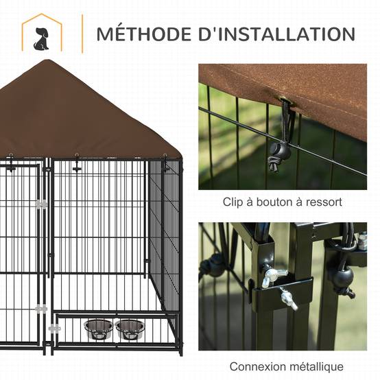 Chenil extérieur en métal pour chiens avec toit imperméable 141x141cm Café - ComfortXL Outdoor Living - Image 9