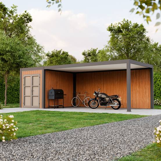 Pergola Aluminium Autoportée avec Abri - 330 x 760 cm - AZURE - Image 1