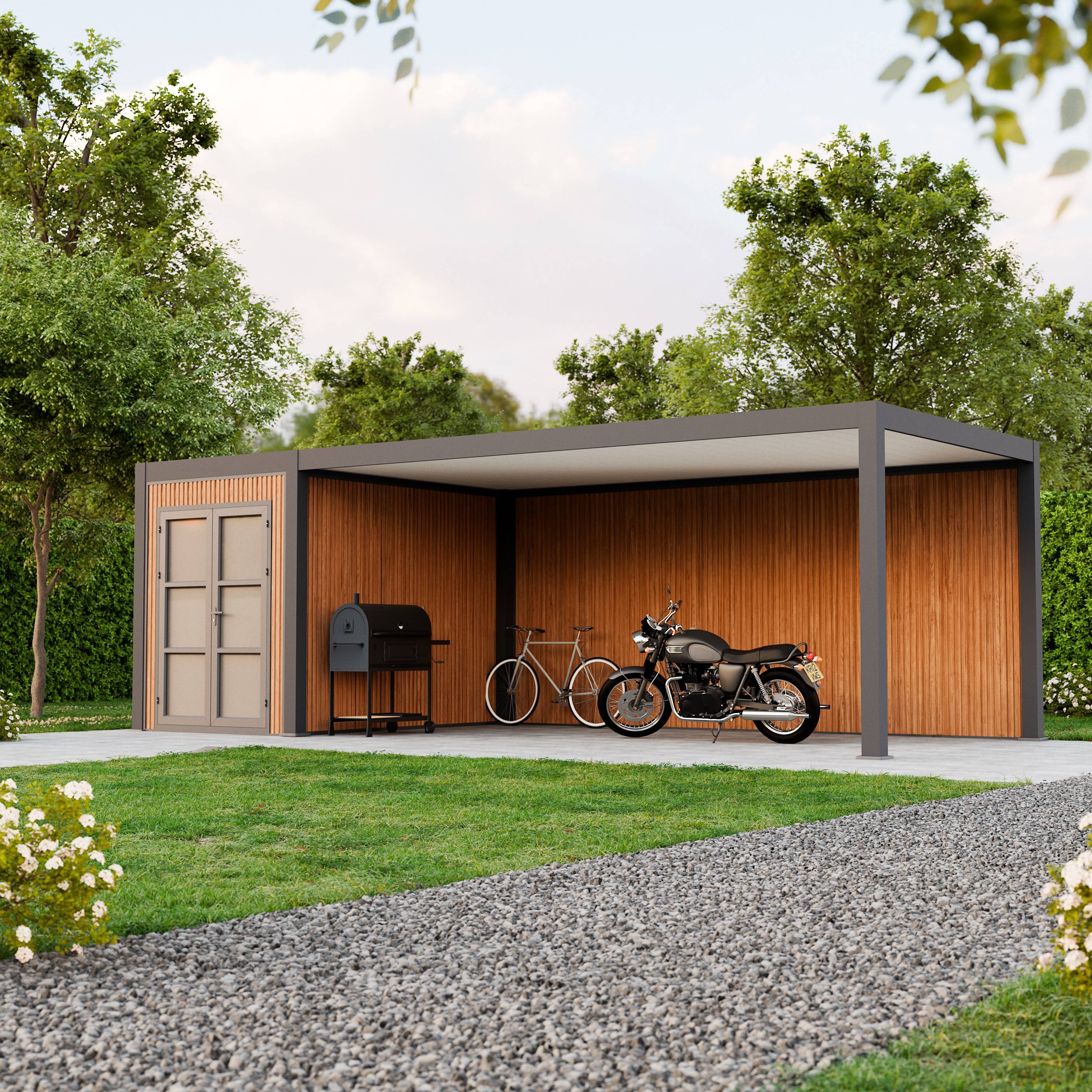Pergola Aluminium Autoportée avec Abri - 330 x 760 cm - AZURE - Image 1