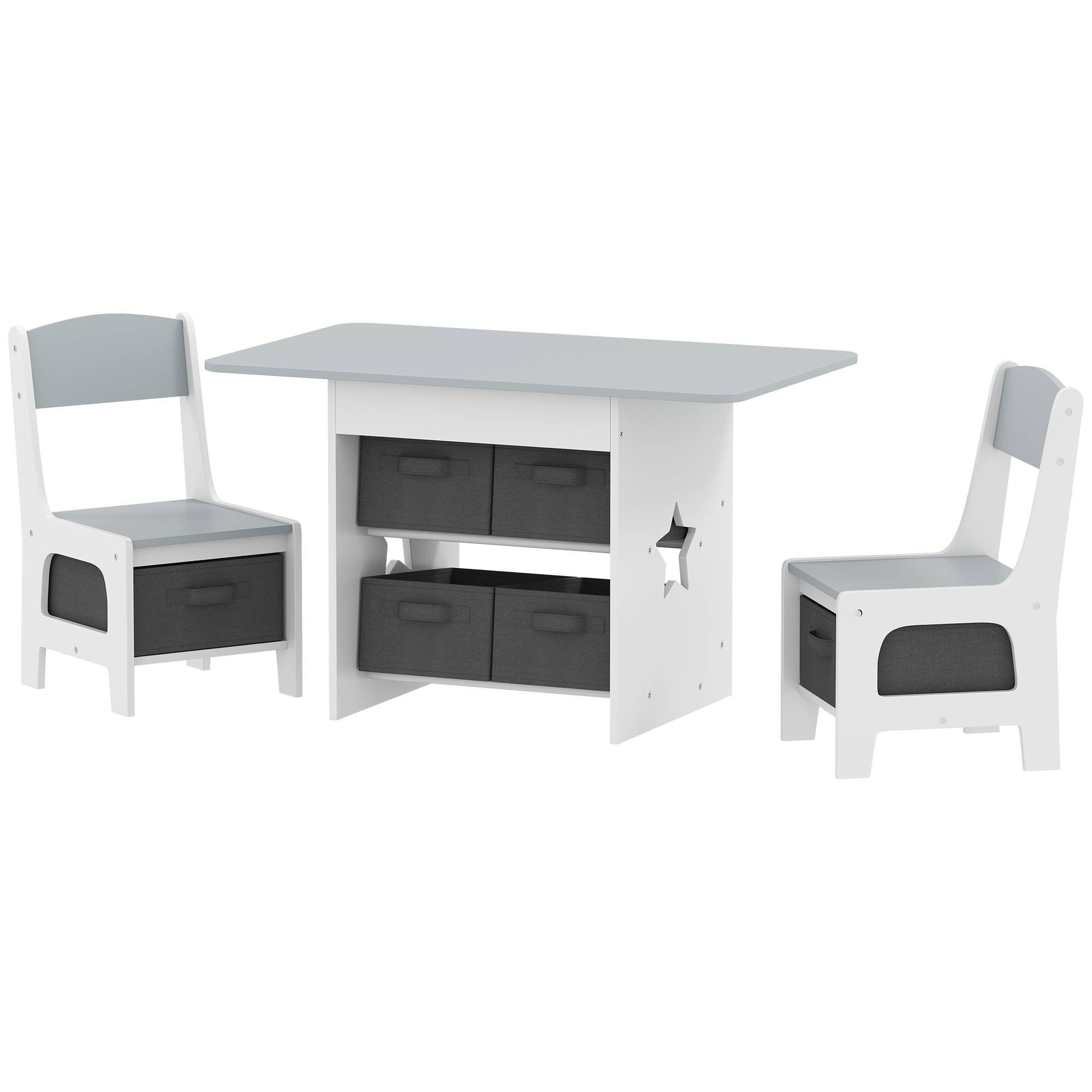 Table enfant avec 2 chaises et 6 tiroirs en tissu, motif étoiles, pour garçons et filles de 3 à 8 ans, gris clair - Image 2