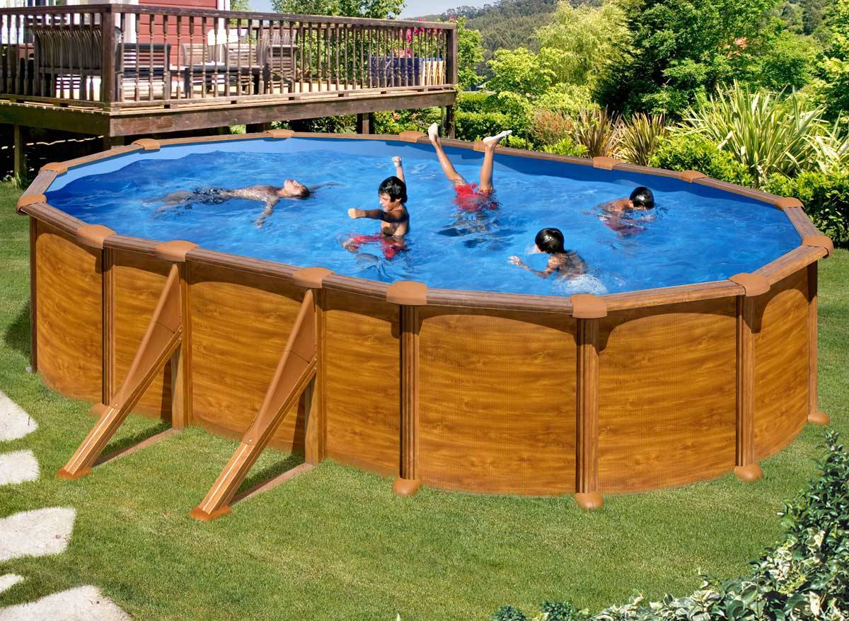 Gré - Piscine acier aspect bois Mauritius ovale 6,34 x 3,99 x 1,32 m - Gré - Image 1