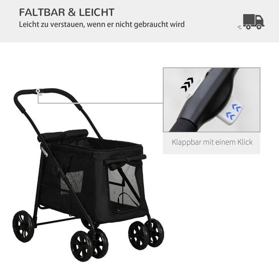 Chariot pour chien 3-en-1 en oxford, gris, 132 x 65 x 74 cm - PANGIVO - Image 7
