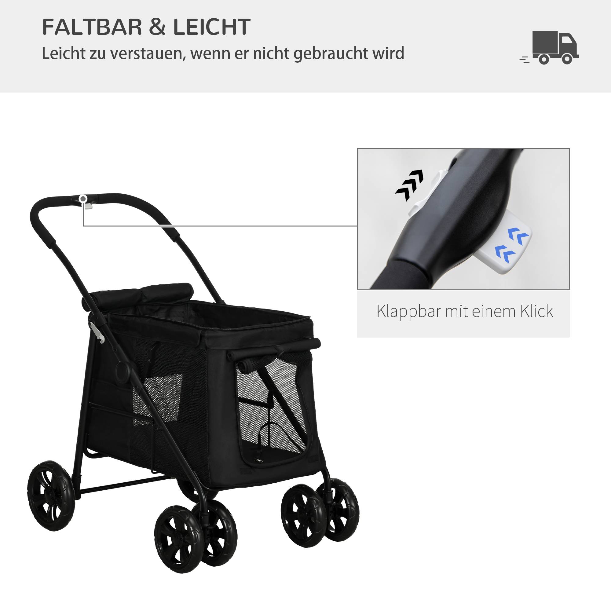 Chariot pour chien 3-en-1 en oxford, gris, 132 x 65 x 74 cm - PANGIVO - Image 7