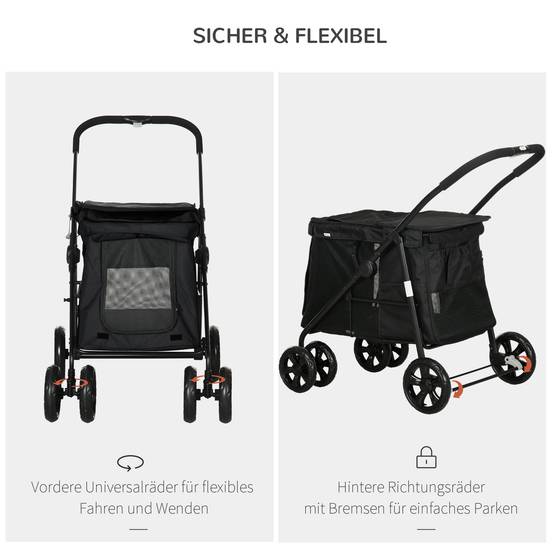 Chariot pour chien 3-en-1 en oxford, gris, 132 x 65 x 74 cm - PANGIVO - Image 4