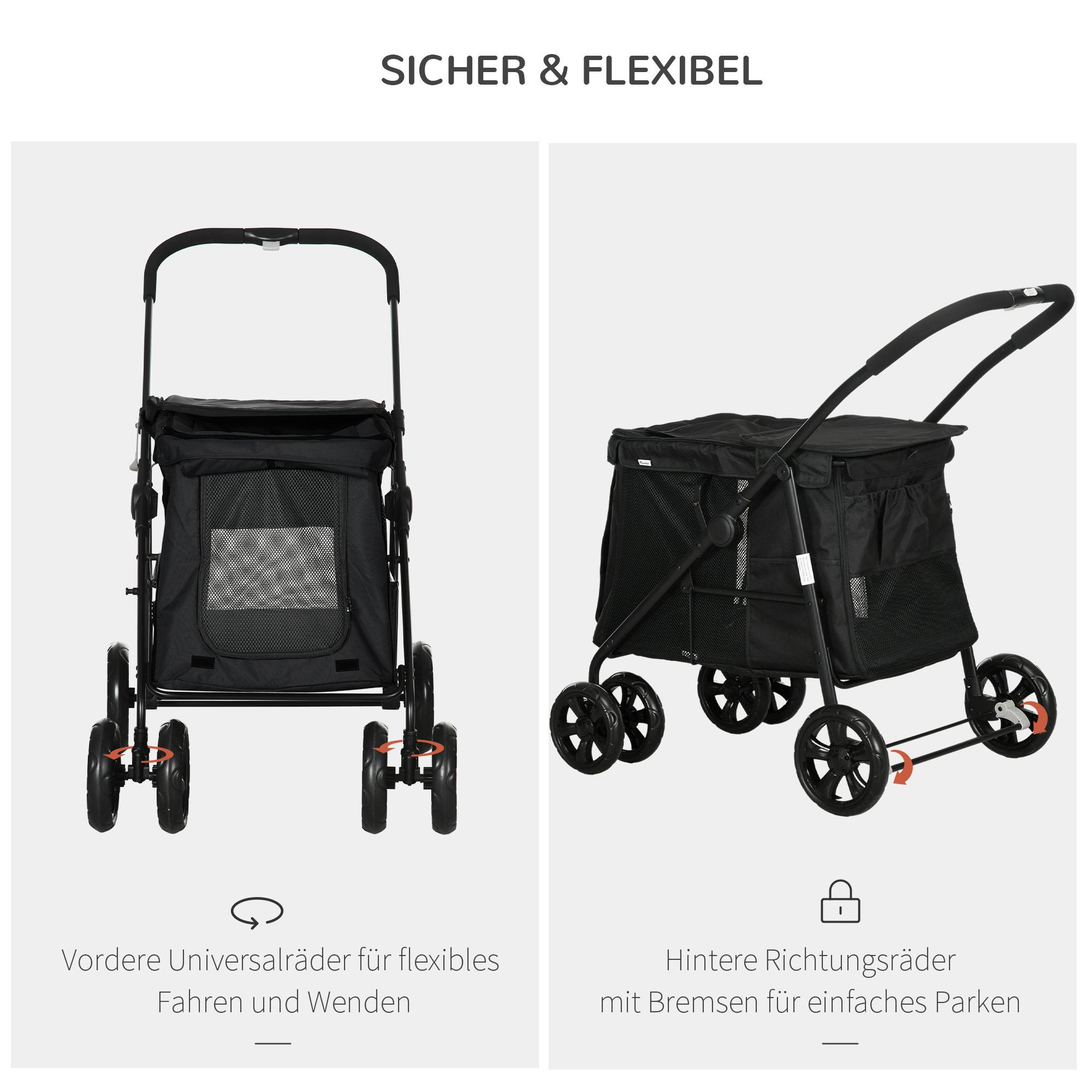 Chariot pour chien 3-en-1 en oxford, gris, 132 x 65 x 74 cm - PANGIVO - Image 4