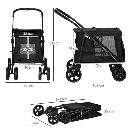 Chariot pour chien 3-en-1 en oxford, gris, 132 x 65 x 74 cm - PANGIVO - Image 3