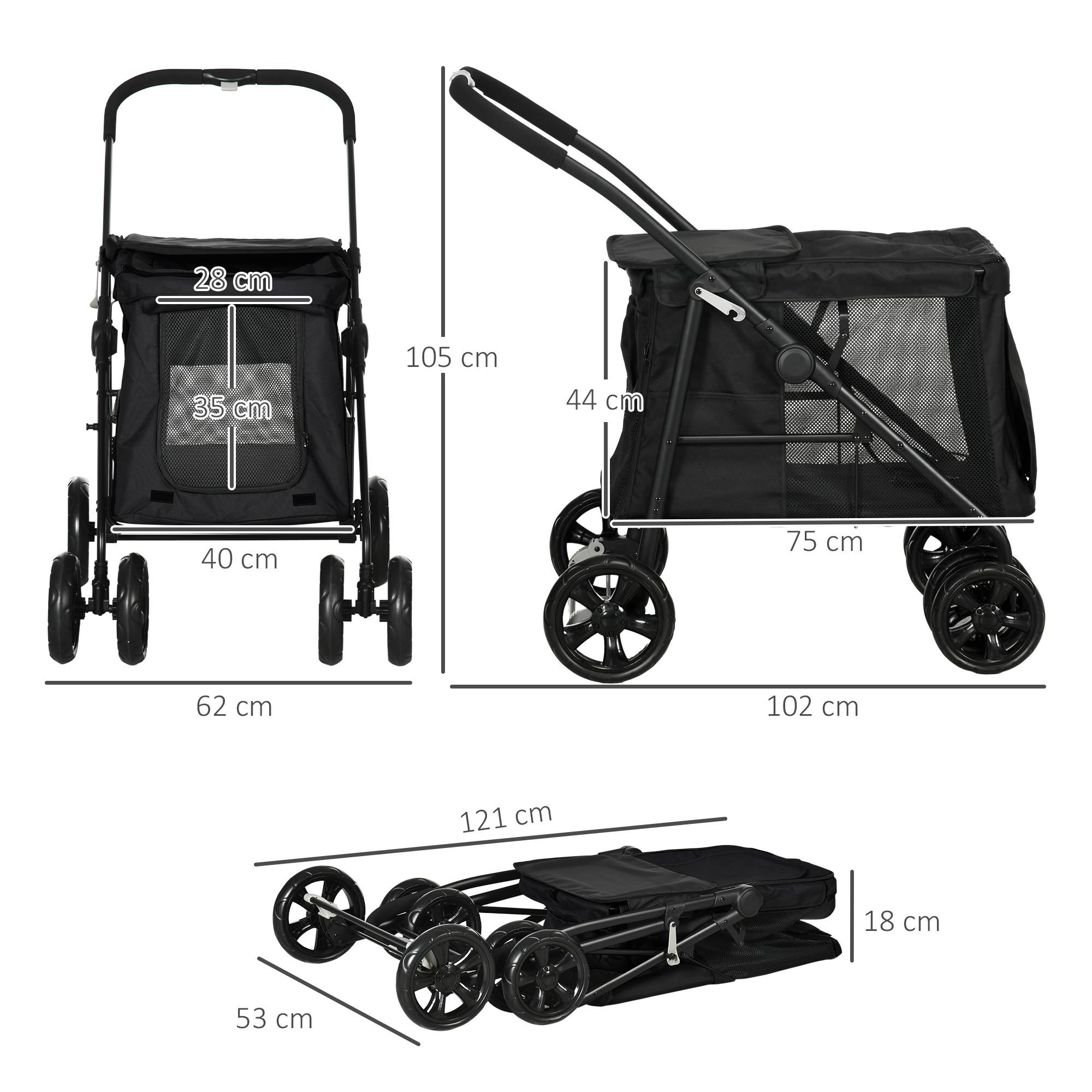 Chariot pour chien 3-en-1 en oxford, gris, 132 x 65 x 74 cm - PANGIVO - Image 3