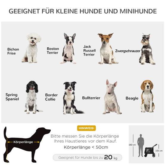 Chariot pour chien 3-en-1 en oxford, gris, 132 x 65 x 74 cm - PANGIVO - Image 6