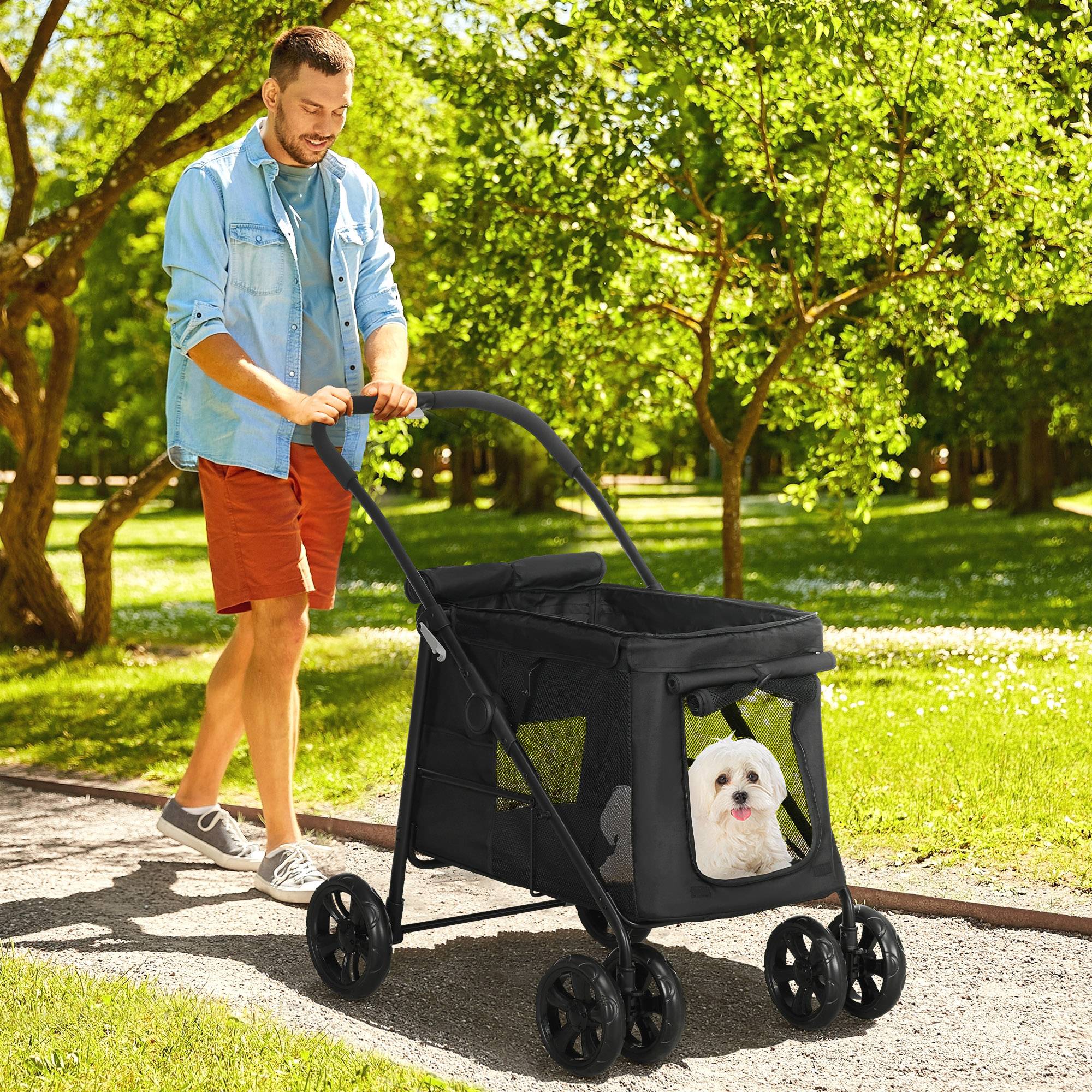 Chariot pour chien 3-en-1 en oxford, gris, 132 x 65 x 74 cm - PANGIVO - Image 2