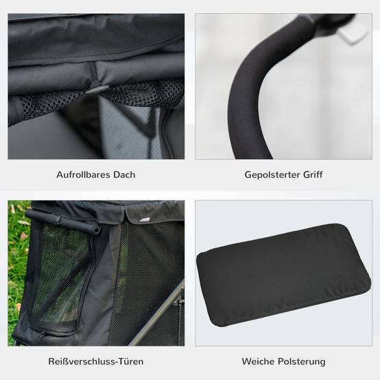 Chariot pour chien 3-en-1 en oxford, gris, 132 x 65 x 74 cm - PANGIVO - Image 5