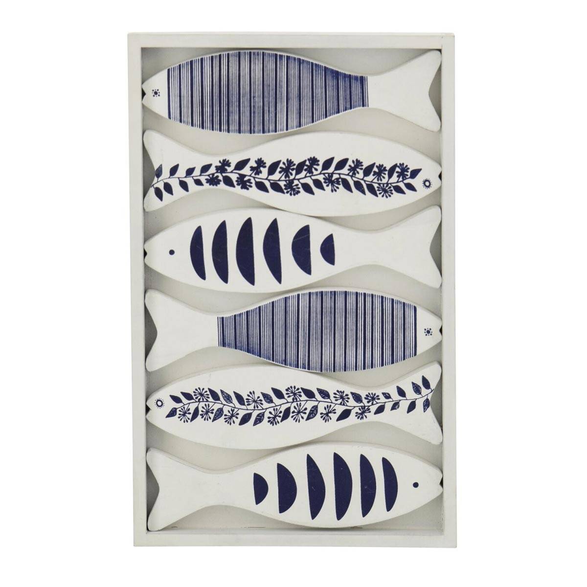 J-Line - Objet Mural Déco Poissons "Marée" 35cm Bleu & Blanc - Image 1