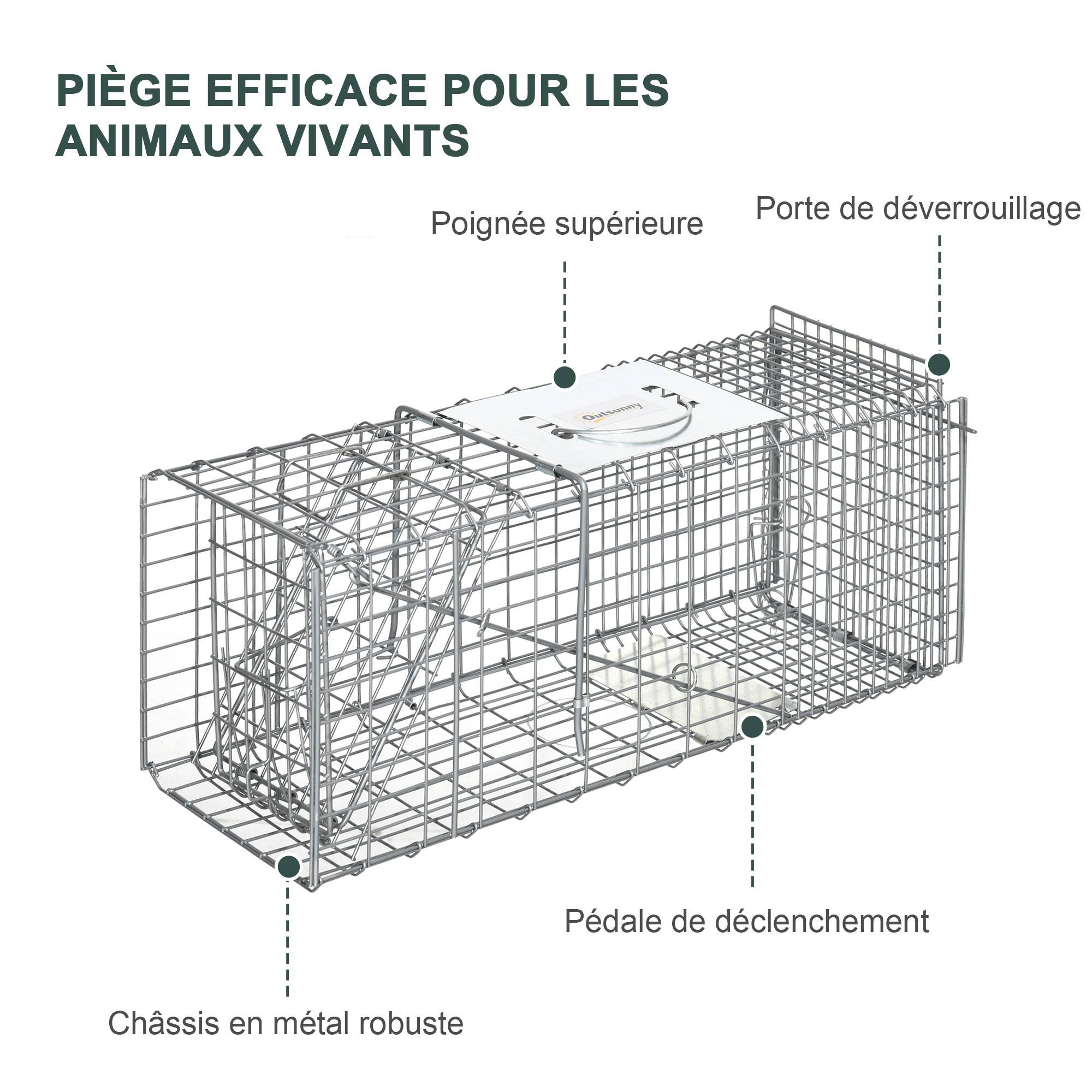 Piège cage de capture pliante pour petits animaux type rat et souris - 2 portes poignée 66 x 24 x 30,5 cm acier gris - Image 8