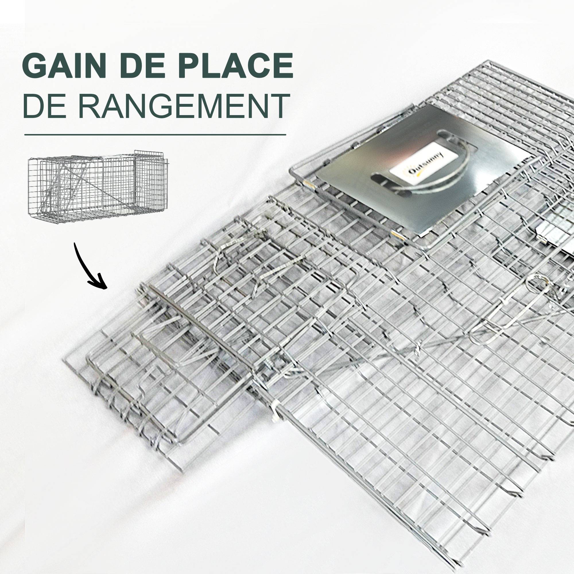 Piège cage de capture pliante pour petits animaux type rat et souris - 2 portes poignée 66 x 24 x 30,5 cm acier gris - Image 9