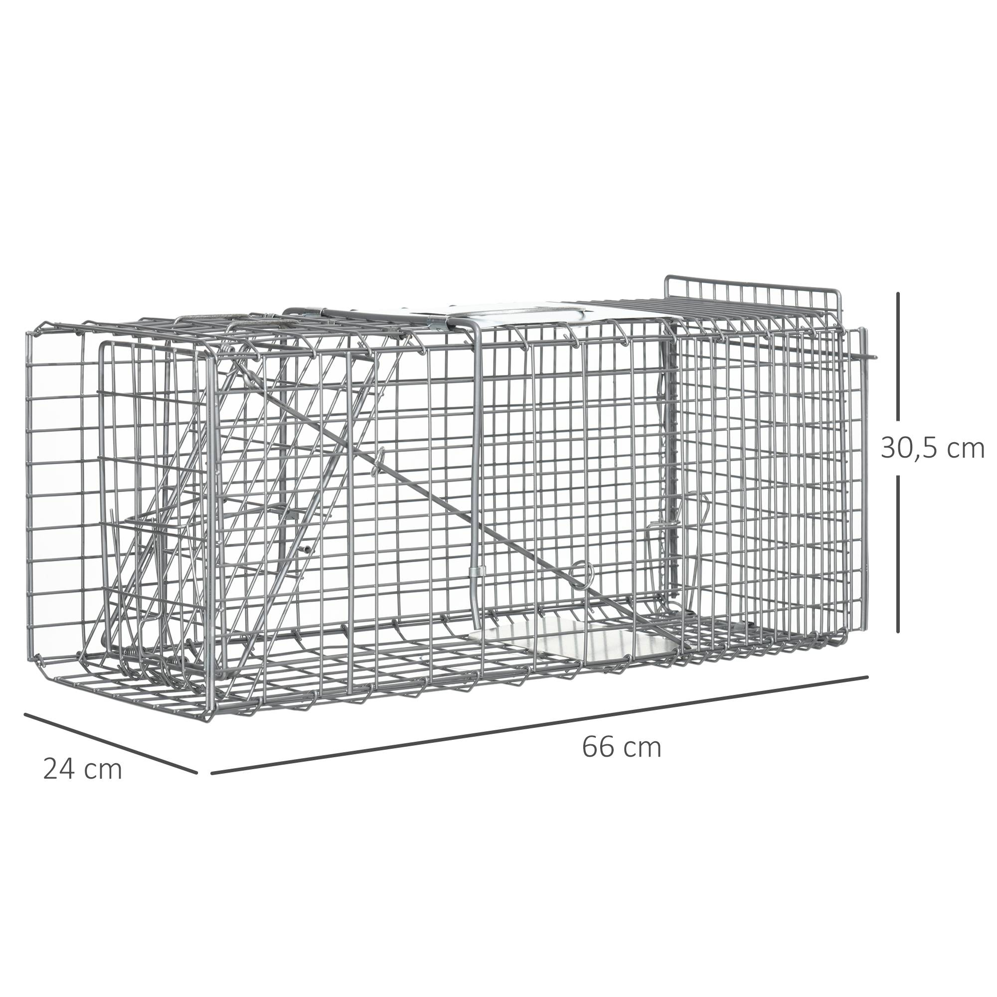 Piège cage de capture pliante pour petits animaux type rat et souris - 2 portes poignée 66 x 24 x 30,5 cm acier gris - Image 5