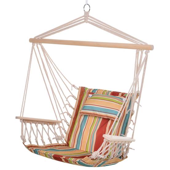 Chaise hamac suspendue tissu macramé jardin voyage portable respirant multicolore rayé - ComfortXL Outdoor Living - Image 2