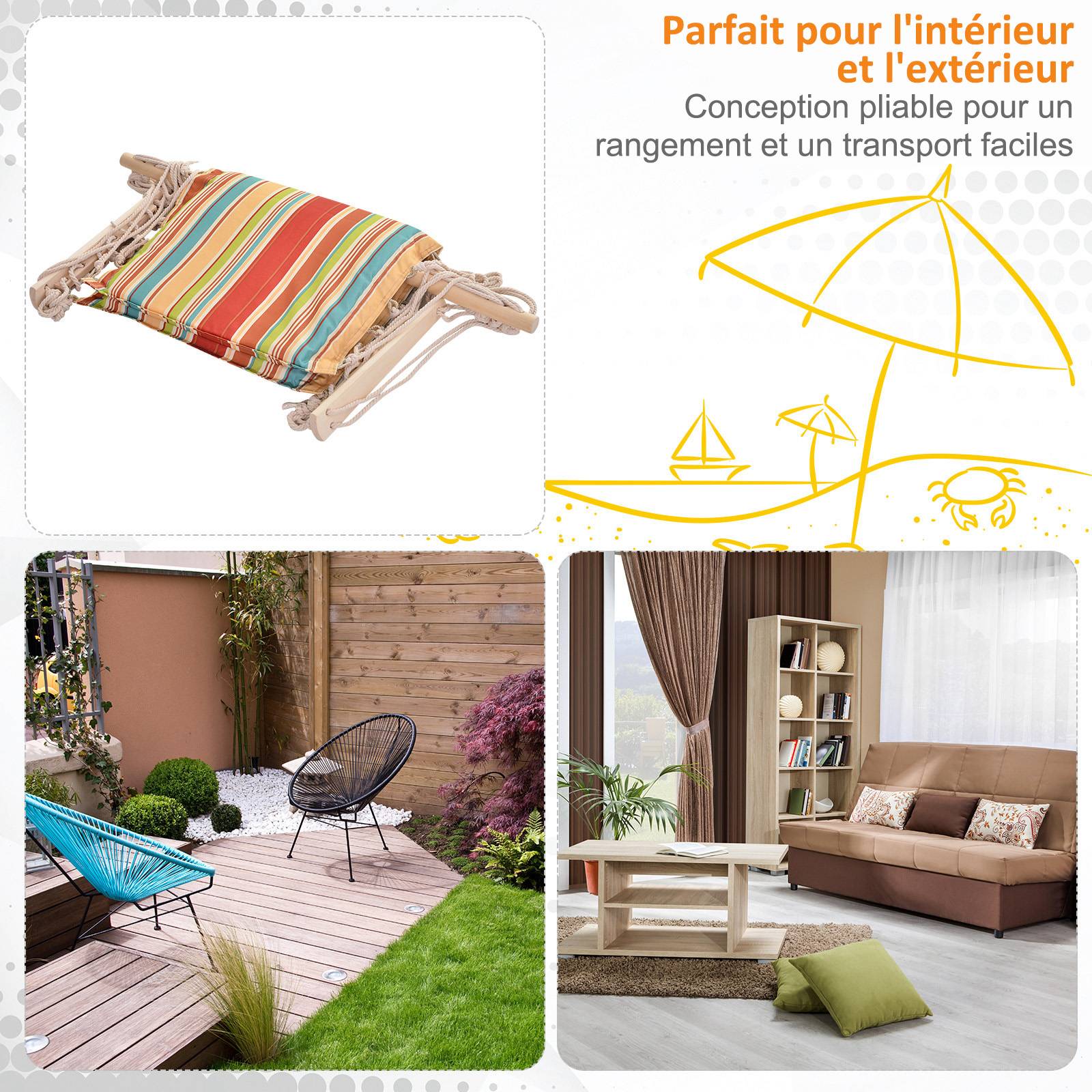 Chaise hamac suspendue tissu macramé jardin voyage portable respirant multicolore rayé - ComfortXL Outdoor Living - Image 8