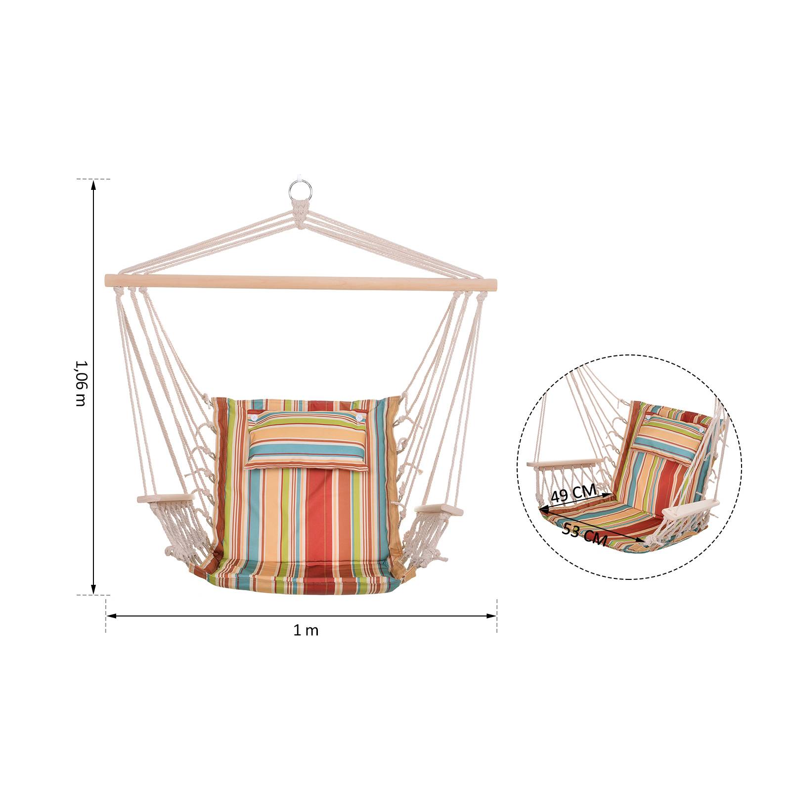 Chaise hamac suspendue tissu macramé jardin voyage portable respirant multicolore rayé - ComfortXL Outdoor Living - Image 5
