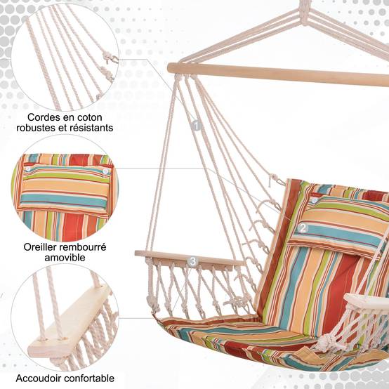 Chaise hamac suspendue tissu macramé jardin voyage portable respirant multicolore rayé - ComfortXL Outdoor Living - Image 9