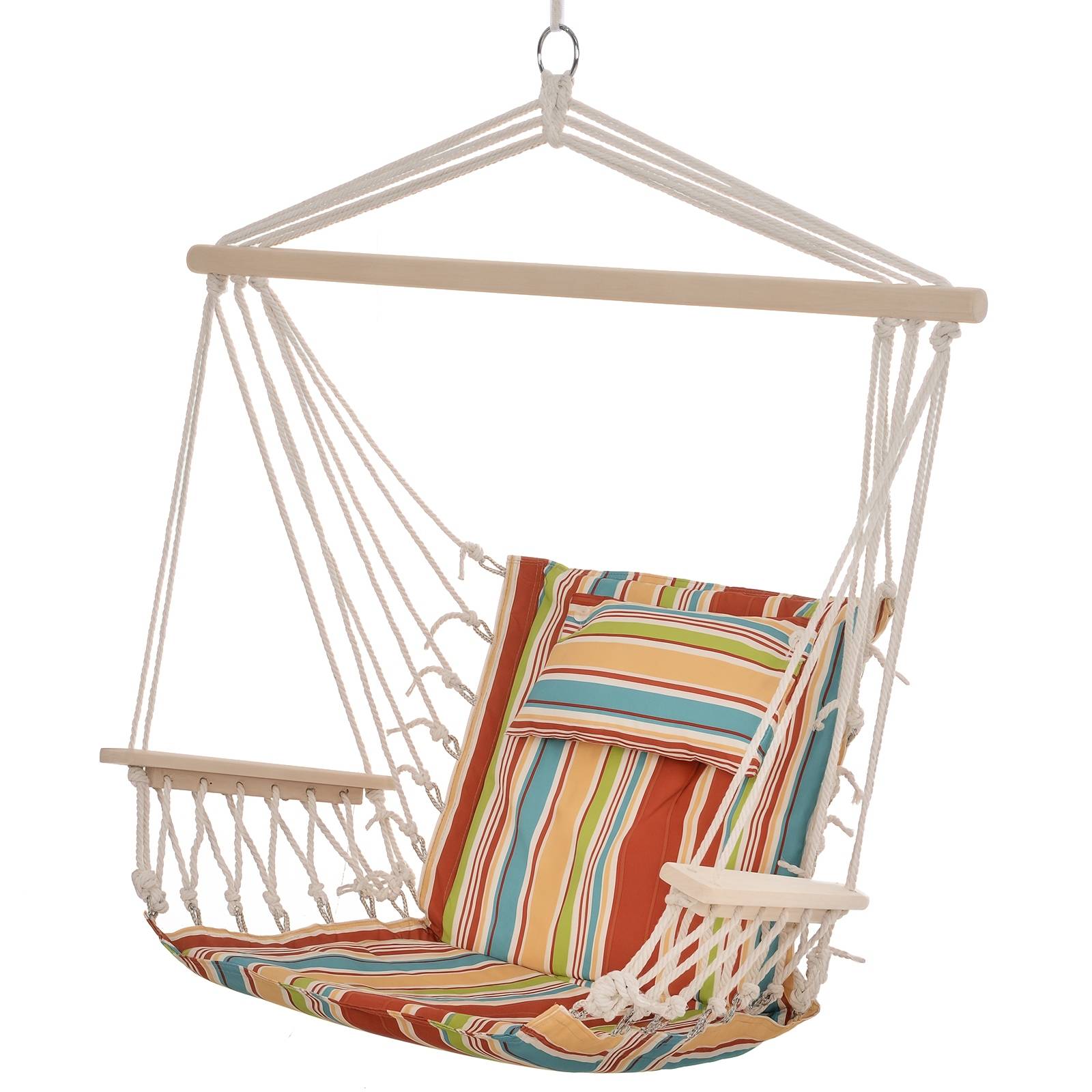Chaise hamac suspendue tissu macramé jardin voyage portable respirant multicolore rayé - ComfortXL Outdoor Living - Image 1