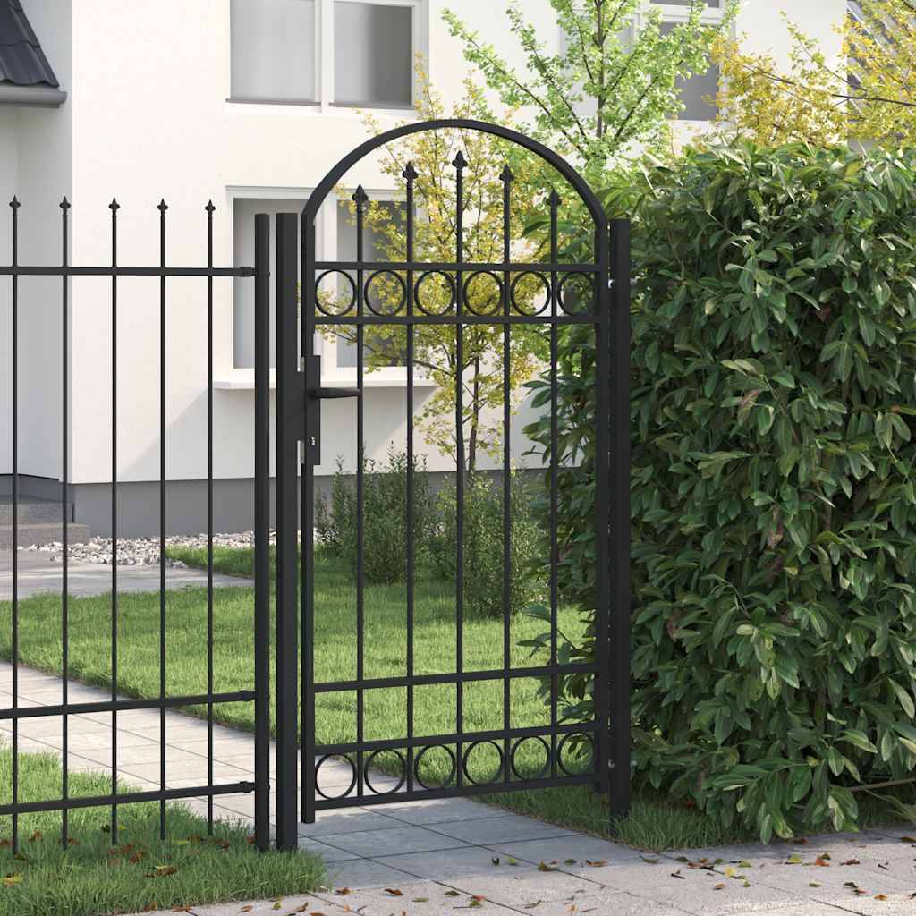 Portillon d'Extérieur Acier Anti-corrosion Design Arqué Verrouillable Noir 104x175 cm – ComfortXL Outdoor Living - Image 1
