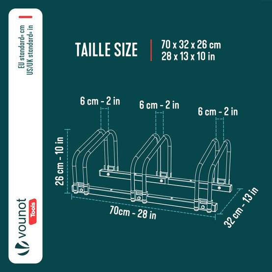 Râtelier range vélos - Support pour 3 vélos - Mural ou au sol - Porte-vélo en acier revêtu - VOUNOT® - Image 3
