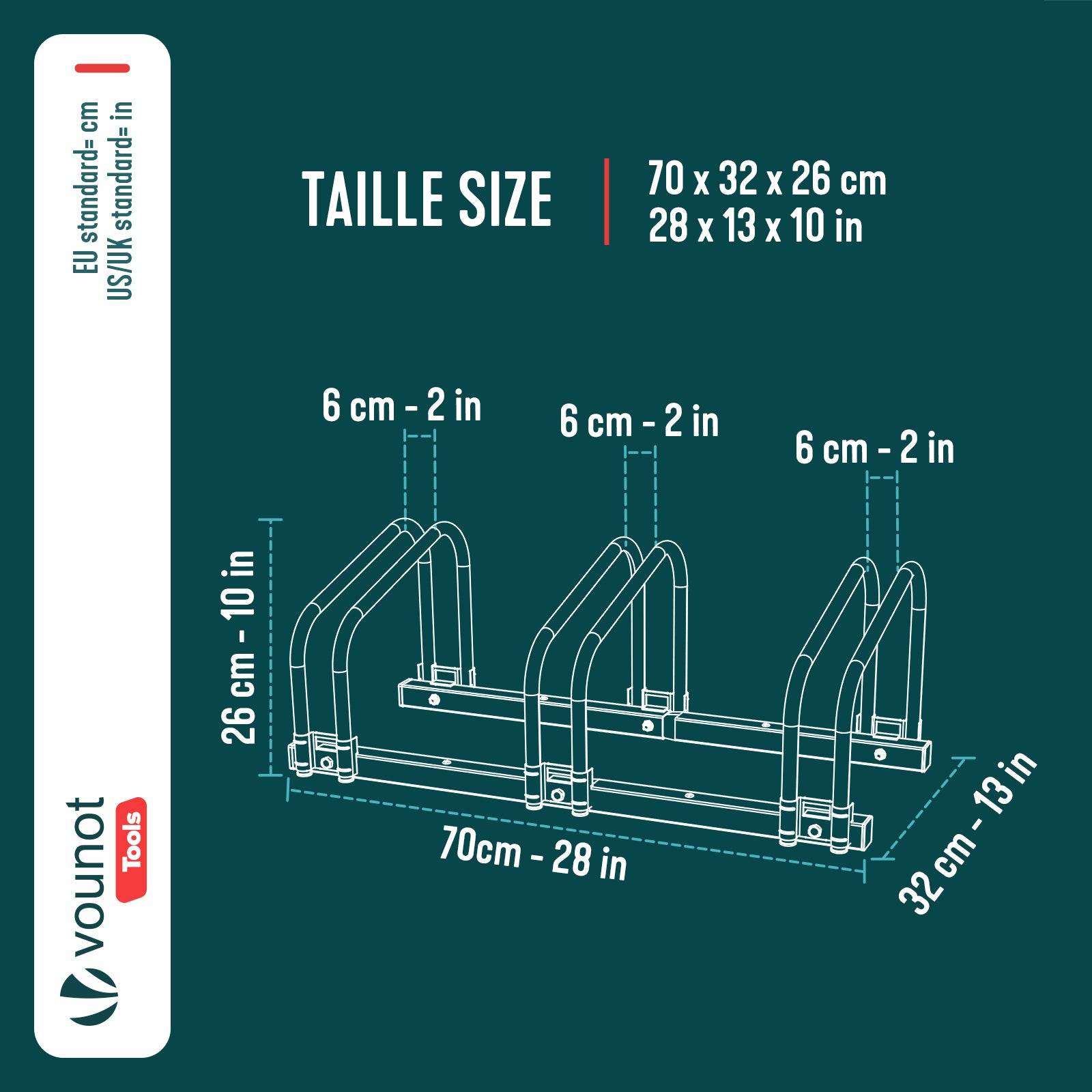 Râtelier range vélos - Support pour 3 vélos - Mural ou au sol - Porte-vélo en acier revêtu - VOUNOT® - Image 3