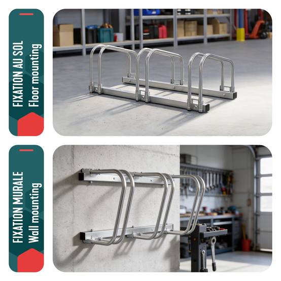 Râtelier range vélos - Support pour 3 vélos - Mural ou au sol - Porte-vélo en acier revêtu - VOUNOT® - Image 4