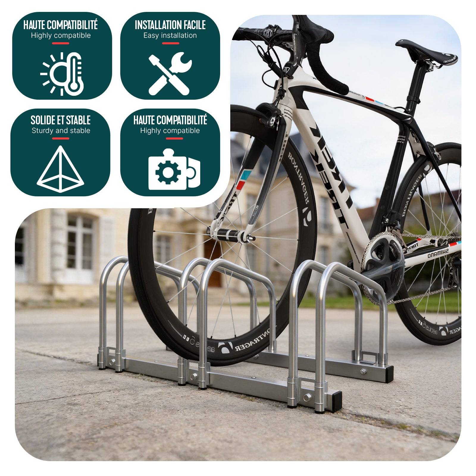 Râtelier range vélos - Support pour 3 vélos - Mural ou au sol - Porte-vélo en acier revêtu - VOUNOT® - Image 7