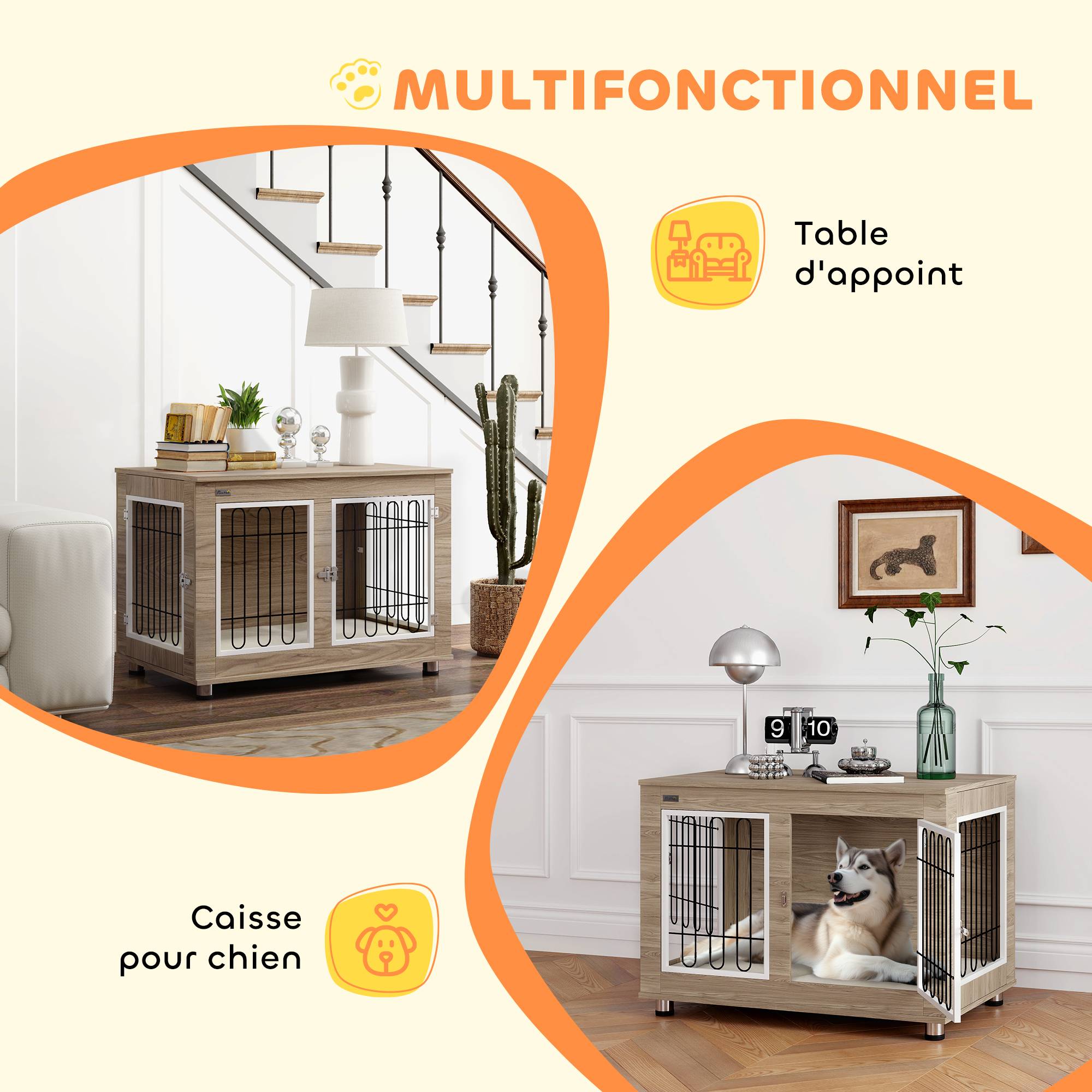 Cage chien intérieur Acier Bois Table d'appoint avec Coussin 90x58x65cm Noyer - ComfortXL Outdoor Living - Image 7