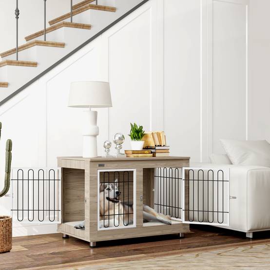 Cage chien intérieur Acier Bois Table d'appoint avec Coussin 90x58x65cm Noyer - ComfortXL Outdoor Living - Image 3