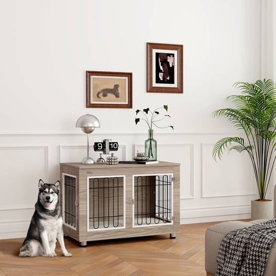 Cage chien intérieur Acier Bois Table d'appoint avec Coussin 90x58x65cm Noyer - ComfortXL Outdoor Living - Image 4