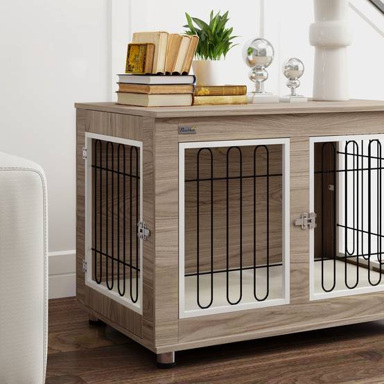 Cage chien intérieur Acier Bois Table d'appoint avec Coussin 90x58x65cm Noyer - ComfortXL Outdoor Living - Image 10