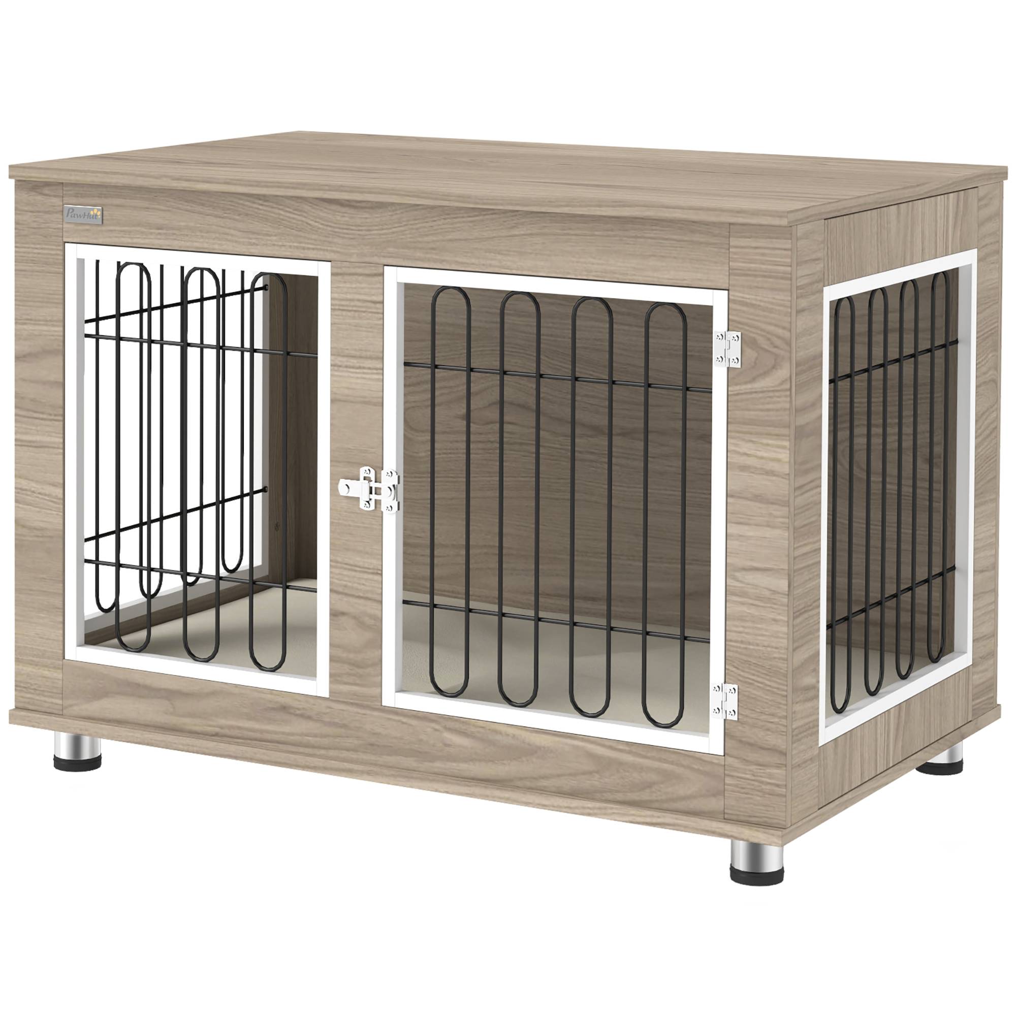 Cage chien intérieur Acier Bois Table d'appoint avec Coussin 90x58x65cm Noyer - ComfortXL Outdoor Living - Image 2