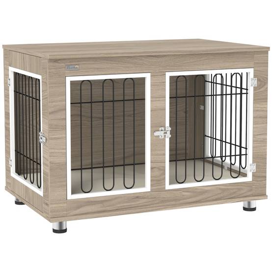 Cage chien intérieur Acier Bois Table d'appoint avec Coussin 90x58x65cm Noyer - ComfortXL Outdoor Living - Image 1