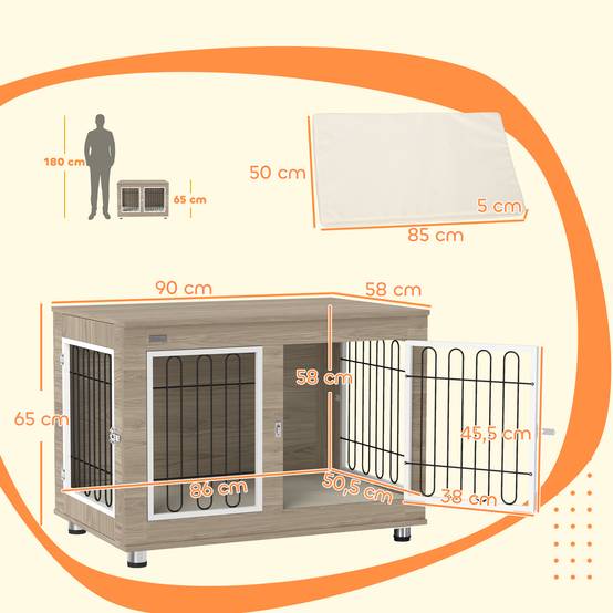 Cage chien intérieur Acier Bois Table d'appoint avec Coussin 90x58x65cm Noyer - ComfortXL Outdoor Living - Image 5