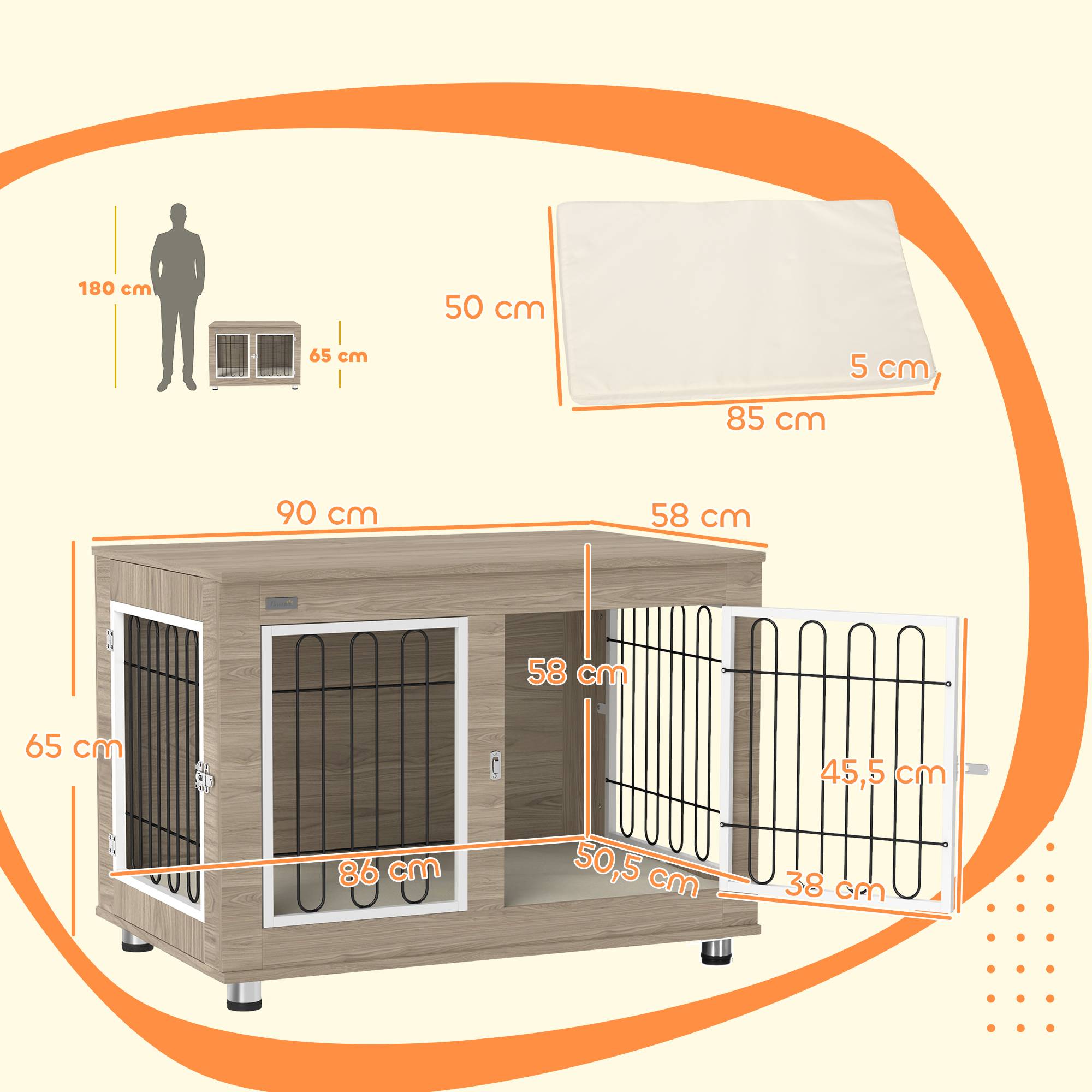 Cage chien intérieur Acier Bois Table d'appoint avec Coussin 90x58x65cm Noyer - ComfortXL Outdoor Living - Image 5
