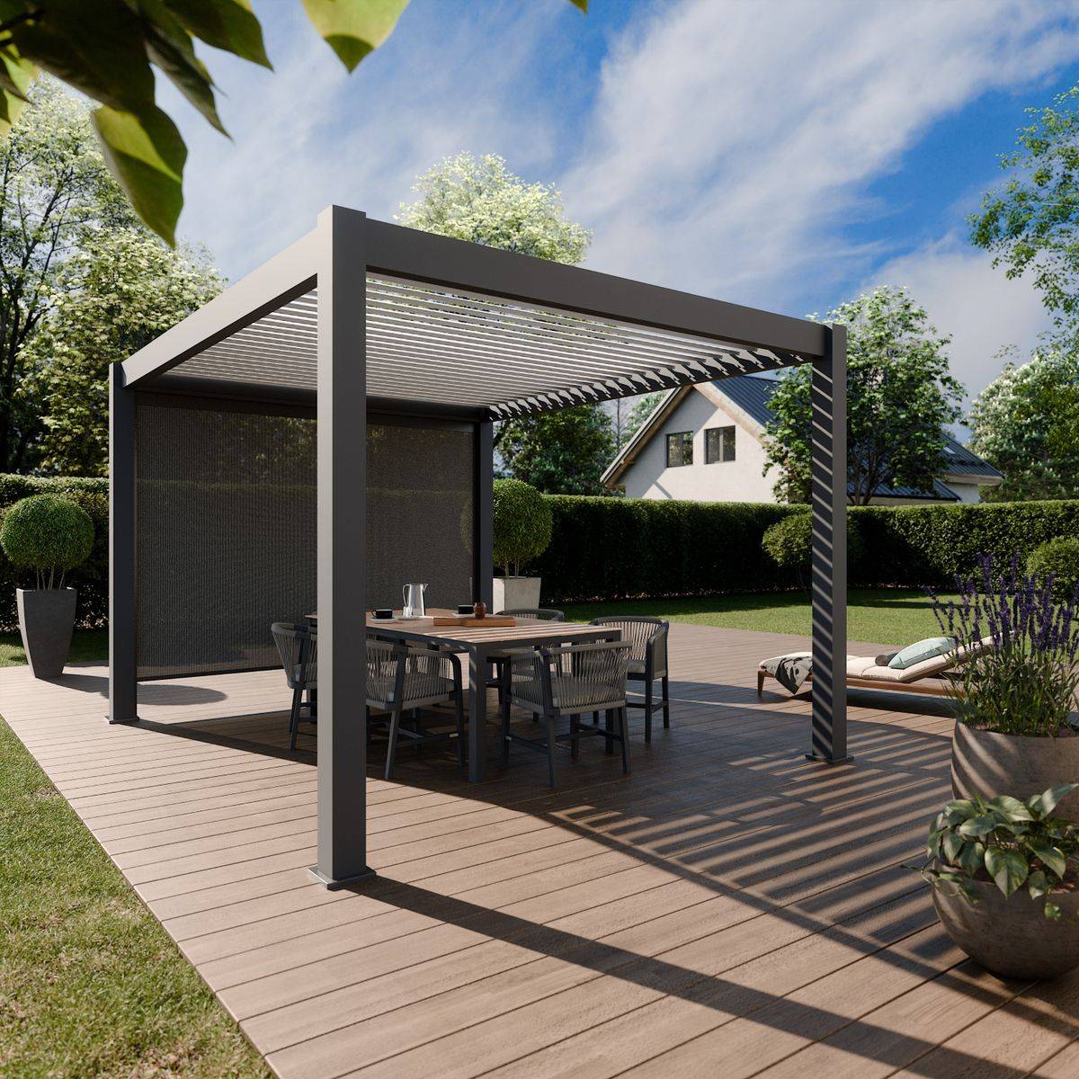 Direct Abris - Pergola Bioclimatique Aluminum Autoportée 12m² - 3x4m Store Lateral Inclus - 25 lames en Aluminium Inclinables 90 degrés - ECLIPSE - Image 1